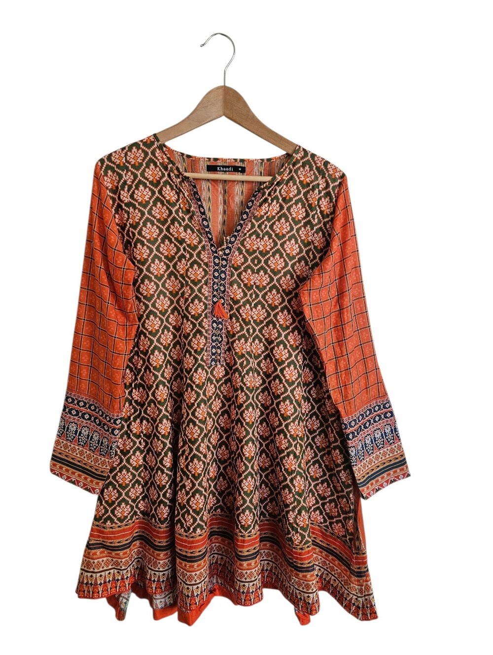 Khaadi Women's Orange/ Green  Boho Floral-Print Tunic Top Size 12( L)